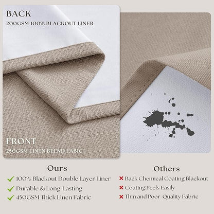 Burlywood Birch 94 Inch Long Blackout Curtains Thick Linen Pinch Pleated Curtains 2 Panels for Bedroom Living Room Darkening Light Blocking Energy Saving Pinch Pleat Back Tab 94 Inch Window Drapes