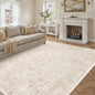 Beige Area Rug 6x9 Machine Washable Vintage Living Room Distressed Non Slip Carpet Traditional Indoor Bedroom Retro Floral Accent Throw Large Rug for Office Kitchen Dining Room