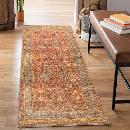 Bloom Rugs Washable Non-Slip 12 ft Runner - Terracotta/Mustard Traditional Runner for Entryway, Hallway, Bathroom, and Kitchen - Exact Size: 2.5' x 12'