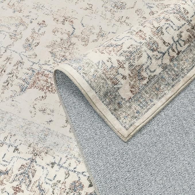 Taupe Runner Rug 2x10 Hallway Machine Washable Kitchen Vintage Distressed Non Slip Long Carpet Indoor Retro Floral Bedroom Accent Throw Rug for Bathroom Office Laundry Dining Living Room