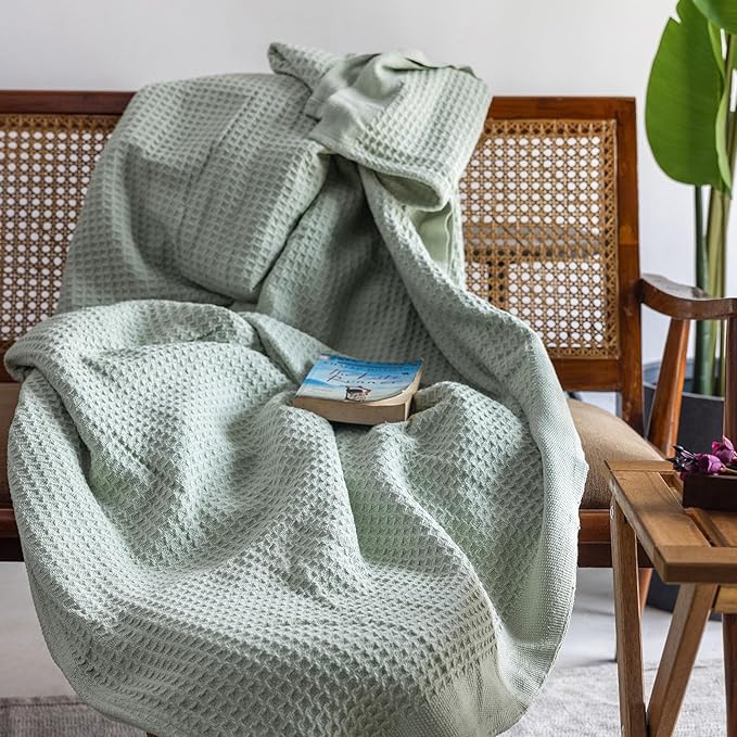 Salt Earth 100% Cotton Throw Blanket, King, 106"X92" Waffle Throws for Home, Bedrooms, Outdoor & Office Couch, Cozy Room Decor Blankets, Christmas Blankets and Throws (Sea Foam)
