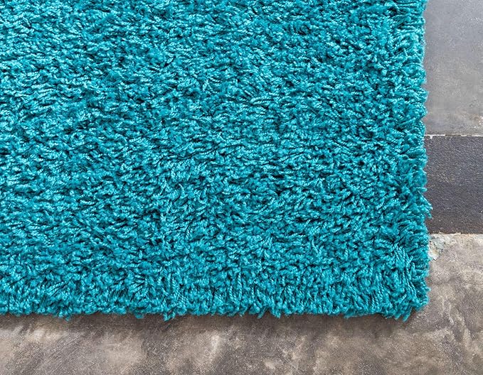 Unique Loom Solid Shag Collection Area Rug (8' x 11' Rectangle, Deep Aqua Blue)