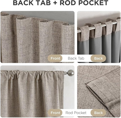 Joydeco Linen Blackout Curtains for Bedroom - 100% Light Blocking 1 Panels, Linen Drapes 100" W x 120" L, Thermal Insulated Room Darkening Curtains for Living Room, Rod Pocket & Back Tabs