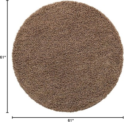 Unique Loom Solid Shag Collection Area Rug (5' 1" Round, Sandy Brown)