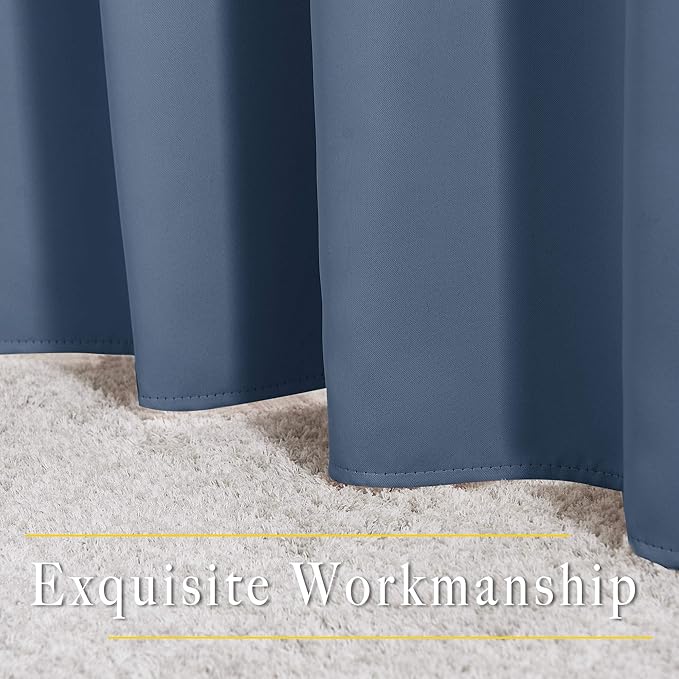 NICETOWN Stone Blue Room Divider Curtains 118 inches Long 2 Panels, Grommet Sliding Door Curtains Solid Window Treatments Sound Reducing for Living Room, W66 x L118, Stone Blue