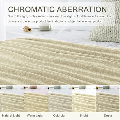 Chenille Throw Blanket for Couch 50"X 60", Soft Cozy Throws with Fringe Tassel for Bed Sofa Chair Cover, Lightweight Knitted Decorative Boho Blankets for Living Room, Light Beige