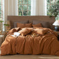 MooMee Wavy Striped Duvet Cover Set 100% Washed Cotton Linen Like Textured Breathable Durable Soft Comfy (Dark Orange, Full 80"x90")