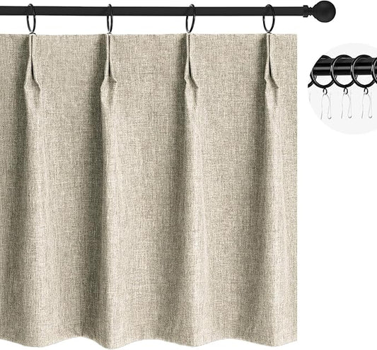 WdFour24 W x 30" L Inch Pinch Pleated Blackout Cafe Curtains - Pack of 2, 100% Light Blocking Back Tab Drapes for Half Windows, Kitchen & Bathroom Short Curtains (Hemp Gray,)