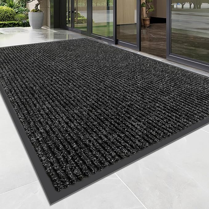 Front Door Mat, Heavy Duty Indoor Outdoor Doormat for Entryway, 72" x 24" Low Profile Outdoor Mats for Home Entrance, Stain and Fade Resistant Welcome Mat for High Traffic Area, Black