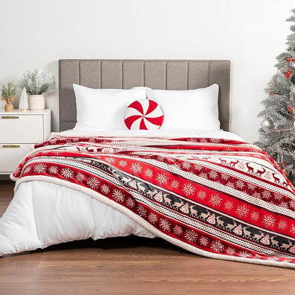 PAVILIA Premium Christmas Sherpa Throw Blanket | Christmas Decoration Reindeers, Fleece, Plush, Warm, Cozy Reversible Microfiber Holiday Blanket 60x80