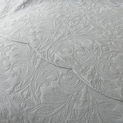 HoneiLife Quilt Set Queen Size - 3 Pieces Queen Quilt Bedding Set Microfiber Quilt Sets Lightweight Bedspreads Reversible Coverlets Retro Bed Cover Floral Bedding Set All Season Quilts-Light Grey