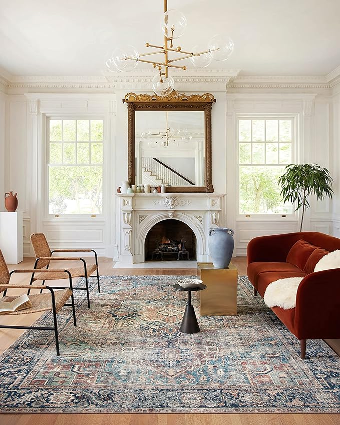Loloi Margot Collection MAT-02 Terracotta/Lagoon 5'-0" x 7'-6" Area Rug feat. CloudPile, No-Shed Easy Clean Large Patterned Area Rug for Living Room, Bedroom, Dining Area