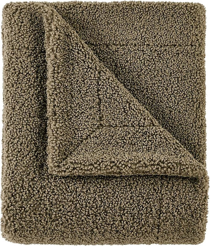 HiEnd Accents Teddy Throw Blanket, 50x60 inch, Dark Oak, Boucle Throw Blanket, Soft Cozy Classic Chic Casual Heavy Blanket, Modern Rustic Plush Comfy Warm Blanket for Bed, Sofa