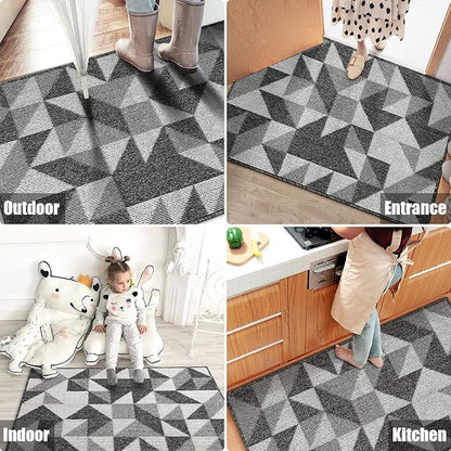 Indoor Doormat 32"x 48", Absorbent Front Back Door Mat Floor Mats, Rubber Backing Non Slip Door Mats Inside Mud Dirt Trapper Entrance Front Door Rug Carpet, Machine Washable Low Profile-Black Geome