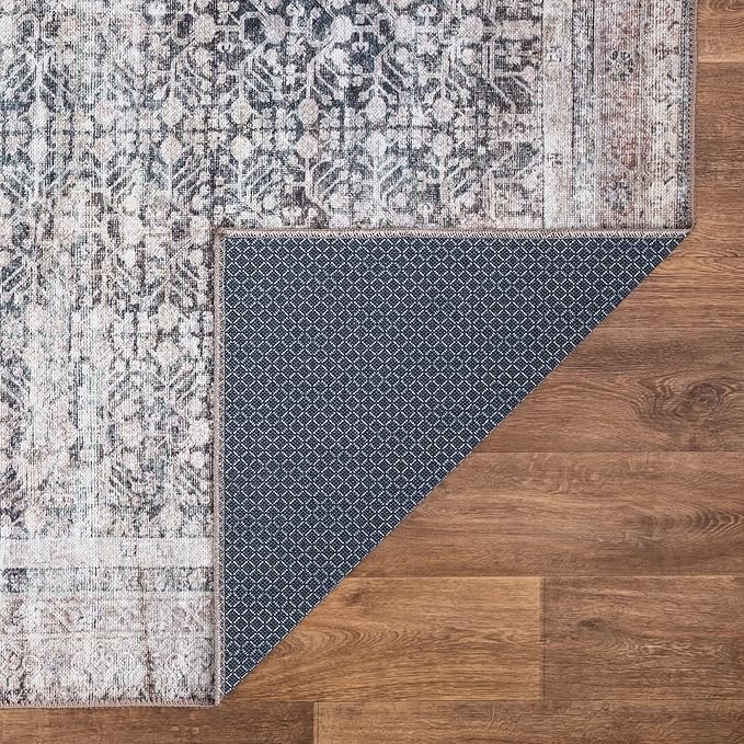 Bloom Rugs Washable Non-Slip 12 ft Runner - Tan/Blue/Green Traditional Runner for Entryway, Hallway, Bathroom, and Kitchen - Exact Size: 2.5' x 12'