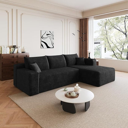 96" Sectional Couches for Living Room Modern Modular Sofa with L-Shape Couchs Upholstered Boneless Couch Deep Seat Sectional Couch with Chaise (Black, 96" Right Facing Chaise+2Seaters)