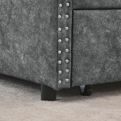 Favfurish Queen Size Daybed with Two Drawers, Upholstered Tufted Sofa Bed with Button on Back and Copper Nail on Waved Shape Arms for Small Space,Livingroom,Bedroom,Grey (84.5"x63.5"x26.5")