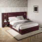 DEINPPA Luxury Queen Bed Frame with Built-in Gold LED Lights and Nightstands, Queen Size Platform Bed with Oversize Upholstered Headboard, No Box Spring Needed-Burgundy
