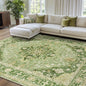 Area Rugs 7'x9' Washable Non-Slip, Floral Vintage Distress Print Pattern Medallion Carpet for Living Room Bedroom Dining Room, Sage Green Yellow