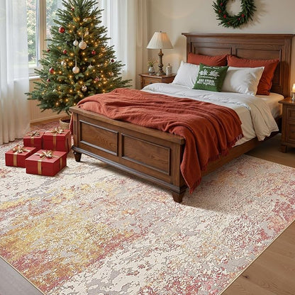Area Rug Living Room Rugs - 9x12 Washable Large Soft Indoor Neutral Modern Abstract Low Pile Rug Carpet for Bedroom Dining Room Farmhouse Home Office - Colorful