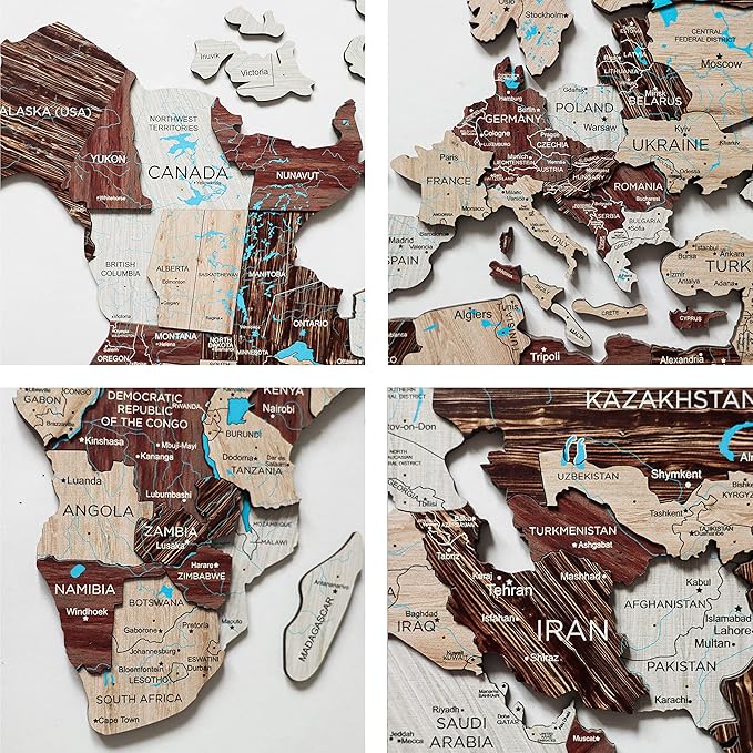 Handmade 3D Wood World Map Wall Art Large Wall Decor Track Your World Travels - Special for Home, Kitchen and Office (X-Large, Cappuccino)