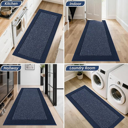 BEQHAUSE Indoor Door Mat 24" x 60", Dirt Trapper Door Mats Non-Slip Entryway Rugs Washable, Resist Dirt Absorbent Welcome Mat, Low Profile Floor Mats for Front Back Door and Entryway, Blue