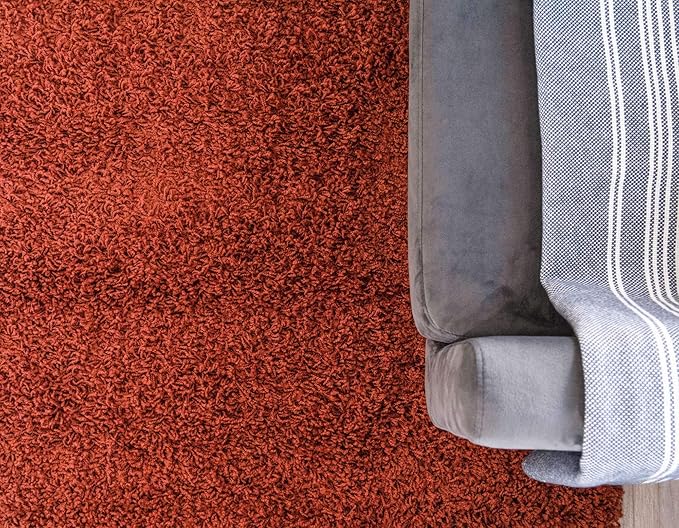 Unique Loom Solid Shag Collection Area Rug (6' 1" x 9' Rectangle, Terracotta)