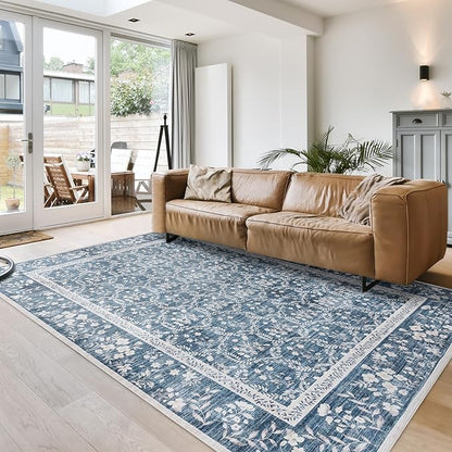 Gertmenian Indoor Boho Area Rug | Home Decor for Entryway, Bedroom, Living Room, Office, Kitchen | Non Slip, Soft, Printed Accent Rugs | Vela, Navy, 6x9 Medium, 24618