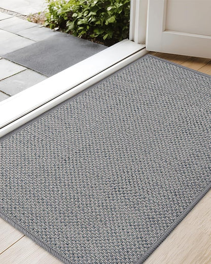 Color&Geometry Ultra-Thin Indoor Door Mat, 26"x47" Low-Profile Non-Slip Entryway Rug with Modern Geometric Texture, Washable Doormat for Indoor Entrance, Front Door, Light Grey (Rolled-up NO Creases)