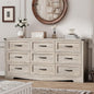 Dresser for Bedroom with 9 Drawers, 59" Wide Wood Chest of Drawers with Deep Drawers & Mental Handle, Modern Dresser TV Stand, Wooden Closet Storage Organizer for Living Room, Hallway, Entryway, Grey