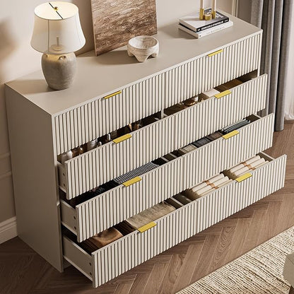 Beige Dresser for Bedroom, 8 Drawer Double Dresser, Modern Chest of Drawers for Bedroom, Living Room, Entryway and Closet, 55" L x 15.7" D x 37.4" H