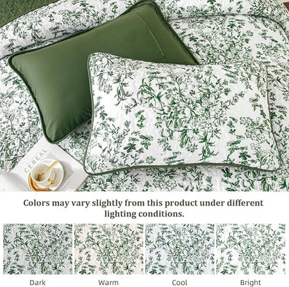 WONGS BEDDING Quilt King Size, Green Quilt Bedding Set with 2 Pillowcases, Botanical Quilt for King Bed, Soft Microfiber Lightweight Coverlet Bedspread for All Season (110"×90", 3 Pieces)