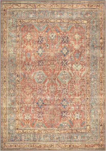 Bloom Rugs Washable Non-Slip 3' x 5' Rug - Terracotta/Mustard Traditional Area Rug for Living Room, Bedroom, Dining Room, and Kitchen - Exact Size: 3' x 5'