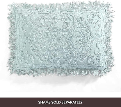 Beatrice Home Fashions Medallion Chenille Bedspread, Queen, Blue