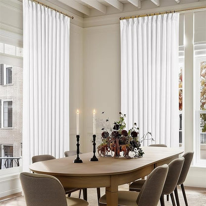 Extra Wide Pinch Pleated Linen Curtains 90 Inches Long 70 Inch Width for Living Room Bedroom Light Filtering White Semi Sheer Pleat Window Curtain Pinch Pleated Drape with Hooks Rings 1 Panel 70x90