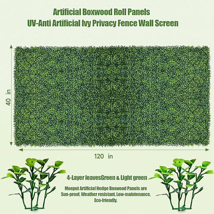 Artificial Ivy Privacy Fence Screen, 40X120 in(34 sqft) UV-Anti Faux Boxwood Roll Panels Greenery Backdrop Vine Leaf Fence Panels for Indoor Outdoor Wall Decor & Ivy Fence Covering Privacy