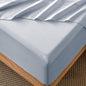 MooMee Fitted Bottom Sheet Only 100% Washed Cotton Linen Like Textured Breathable Durable Soft Comfy Deep Pocket Fits Mattress up to 17" (Cornflower Blue, Twin)