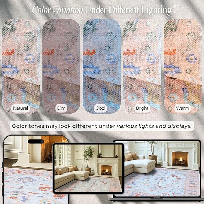 Fame Rugs Modern Oushak Rug 3x5, Washable Vintage Turkish Colorful Oriental Antique Inspired Foldable Small Area Rugs, Luxury Living Room Bedroom (995BO, 2'6" x 5')