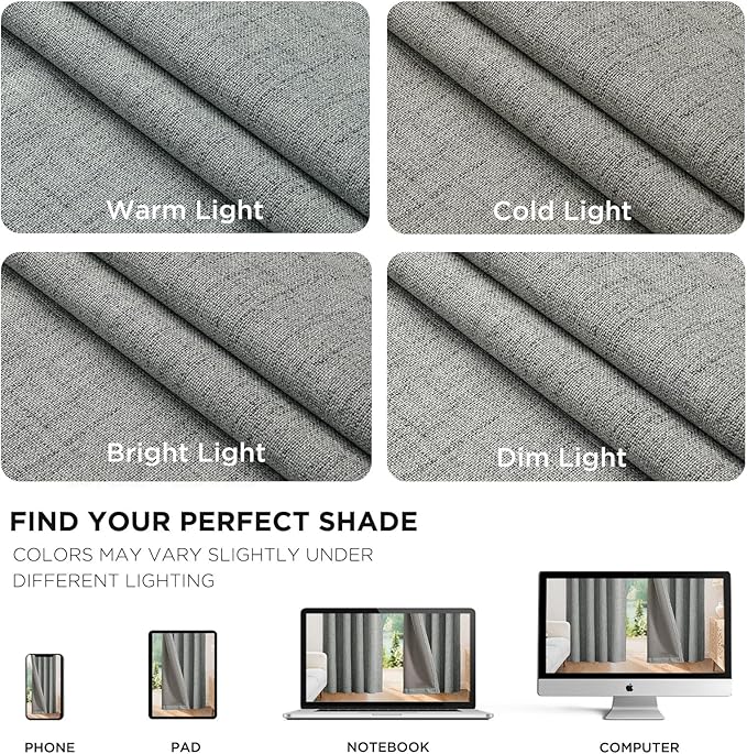 Joydeco Blackout Curtains for Bedroom - 108 Inch Long 100% Light Blocking 2 Panels Light Grey Drapes, Thermal Insulated Room Darkening Curtains, Linen Textured for Living Room, Rod Pocket & Back Tabs