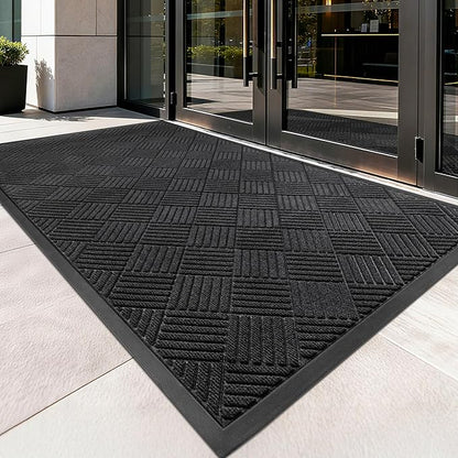 Front Door Mat, Heavy Duty Indoor Outdoor Doormat, 72" x 36" Low Profile Outdoor Mats for Home Entrance, Stain and Fade Resistant Welcome Mat Ideal for High Traffic Area, Diamond Black