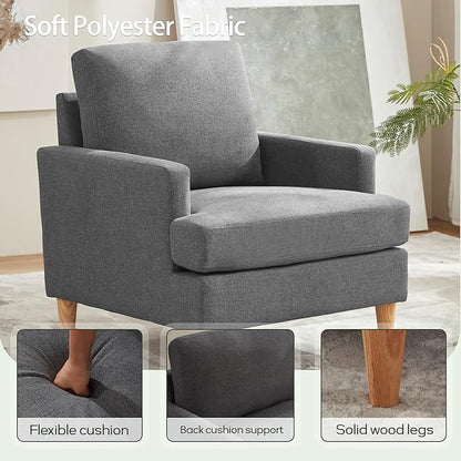 VKNOW Mid-Century Accent Chair, No Tools Assembly Required, Modern Upholstered Polyester Armchair for Living Room,Comfy Reading Accent Chairs with Wood Legs for Bedroom, Dark Grey