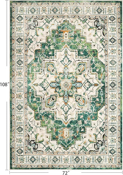 zesthome 6x9 Area Rugs, Machine Washable Rugs for Living Room, Bedroom,Stain Resistant Vintage Large Area Rug,Non-Slip Medallion Pattern Home Decor Rugs (Green,6'x9')