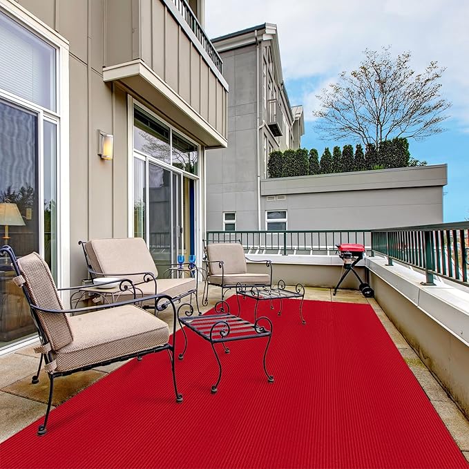 Ottomanson 3'11" x 18' Hallway Runner with Scraper Pile - Extra Durable Non-Slip Rug Mat for Indoor & Outdoor Use - Ideal for Kitchen, Entryway & Garage - High-Traffic Carpet, Red