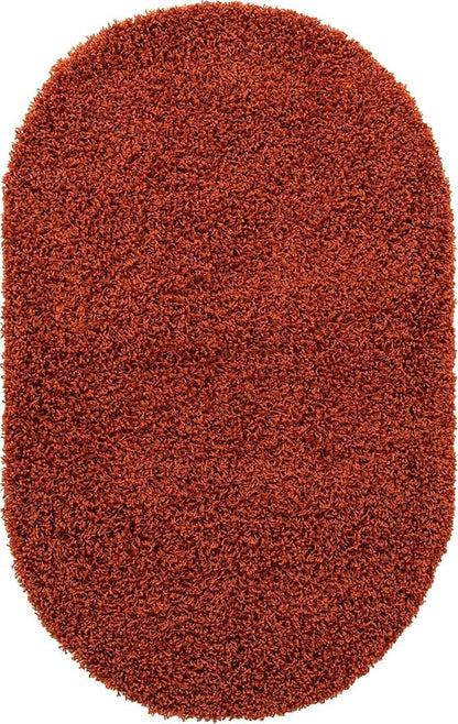 Unique Loom Solid Shag Collection Area Rug (3' 3" x 5' 3" Oval, Terracotta)