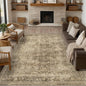 FMFUNCTEX 9x12 Washable Area Rug Brown Vintage Neutral Distressed Large Non Slip Carpet for Living Room Bedroom Soft Low Pile Indoor Mat Retro Floral Throw Rug for Dining Room Kitchen Office Nursery
