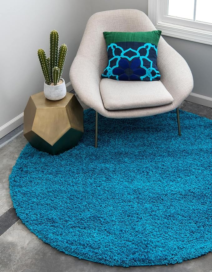 Unique Loom Solid Shag Collection Area Rug (3' 3" Round, Turquoise)