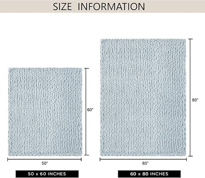 Chunky Knit Throw Blanket 60"X 80", 100% Handmade with Soft Chenille Yarn, 6.7lbs Thick Cable Knitted Blankets, Large Rope Knot Crochet Throws for Couch Sofa Bed Home Decor, Baby Blue