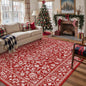 Christmas Area Rug 6x9 Red Washable Living Room Carpet Vintage Floral Holiday Decor Indoor Bedroom Accent Rug Decorative Non Slip Low Pile Xmas Carpet for Dining Room Office Playroom