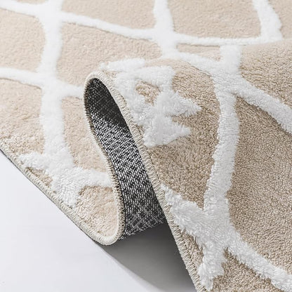 Ivory 4x6 Area Rug Moroccan Shag Office Washable Carpet Soft Non Shedding Neutral Boho Doormat Plush Pile Modern Throw Rug for Entryway Kitchen Dining Room Bedroom Living Room