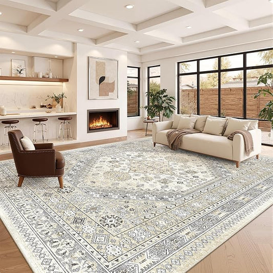 zesthome 12x15 Area Rugs, Large Washable Rug, Ultra-Thin Stain Resistant Rugs for Living Room, Bedroom, Non-Slip Backing Home Decor Area Rug (Beige,12'x15')